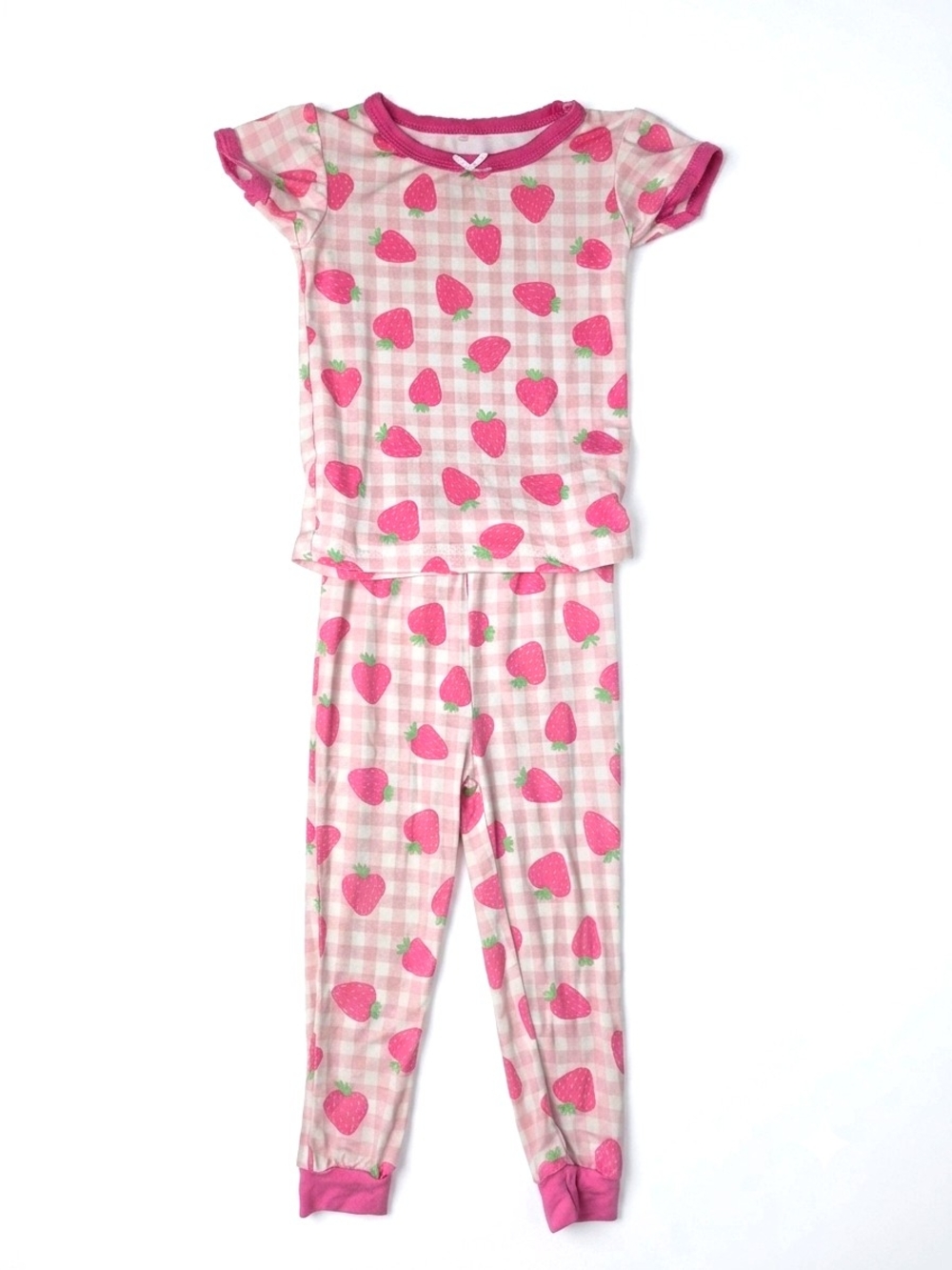 Bamboo Milkberry Toddler Girls Strawberry Gingham Plaid Pajama Set Size 24M Pink